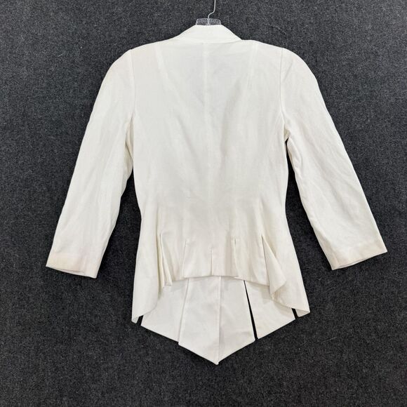 Vintage Thierry Mugler Blazer Women's 44 White Pleated Tail Hem Made In Italy - Picture 9 of 12